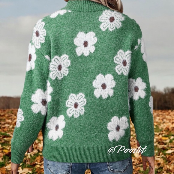 Gorgeous green half zip floral sweater S M L - Picture 3 of 8
